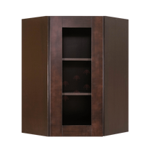 Load image into Gallery viewer, Anchester Espresso Wall Mullion Door Diagonal Corner Cabinet 1 Door 2 Adjustable Shelves Glass Not Included