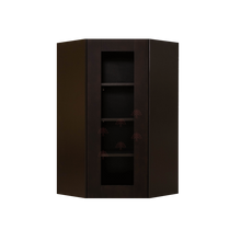 Load image into Gallery viewer, Anchester Espresso Wall Mullion Door Diagonal Corner Cabinet 1 Door 3 Adjustable Shelves Glass Not Included
