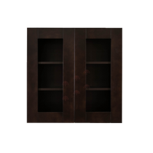 Load image into Gallery viewer, Anchester Espresso Wall Mullion Door Cabinet 2 Doors 2 Adjustable Shelves 30 Inch Height Glass Not Included