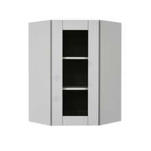 Load image into Gallery viewer, Anchester Gray Wall Mullion Door Diagonal Corner Cabinet 1 Door 2 Adjustable Shelves Glass Not Included