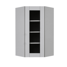 Load image into Gallery viewer, Anchester Gray Wall Mullion Door Diagonal Corner Cabinet 1 Door 3 Adjustable Shelves Glass Not Included