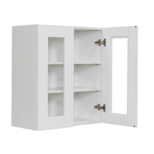 Load image into Gallery viewer, Anchester White Wall Mullion Door Cabinet 2 Doors 2 Adjustable Shelves 30 Inch Height Glass Not Included