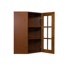Load image into Gallery viewer, Cambridge Wall Mullion Door Diagonal Corner Cabinet 1 Door 2 Adjustable Shelves Glass Not Included