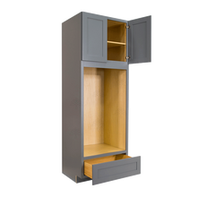 Load image into Gallery viewer, Lancaster Gray Tall Double Oven Cabinet 2 Upper Doors and 1 Lower Drawer