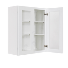 Load image into Gallery viewer, Lancaster Shaker White Wall Mullion Door Cabinet 2 Doors 2 Adjustable Shelves Glass not Included