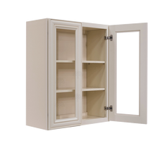 Load image into Gallery viewer, Princeton Creamy White Glazed Wall Mullion Door Cabinet 2 Doors 2 Adjustable Shelves Glass not Included