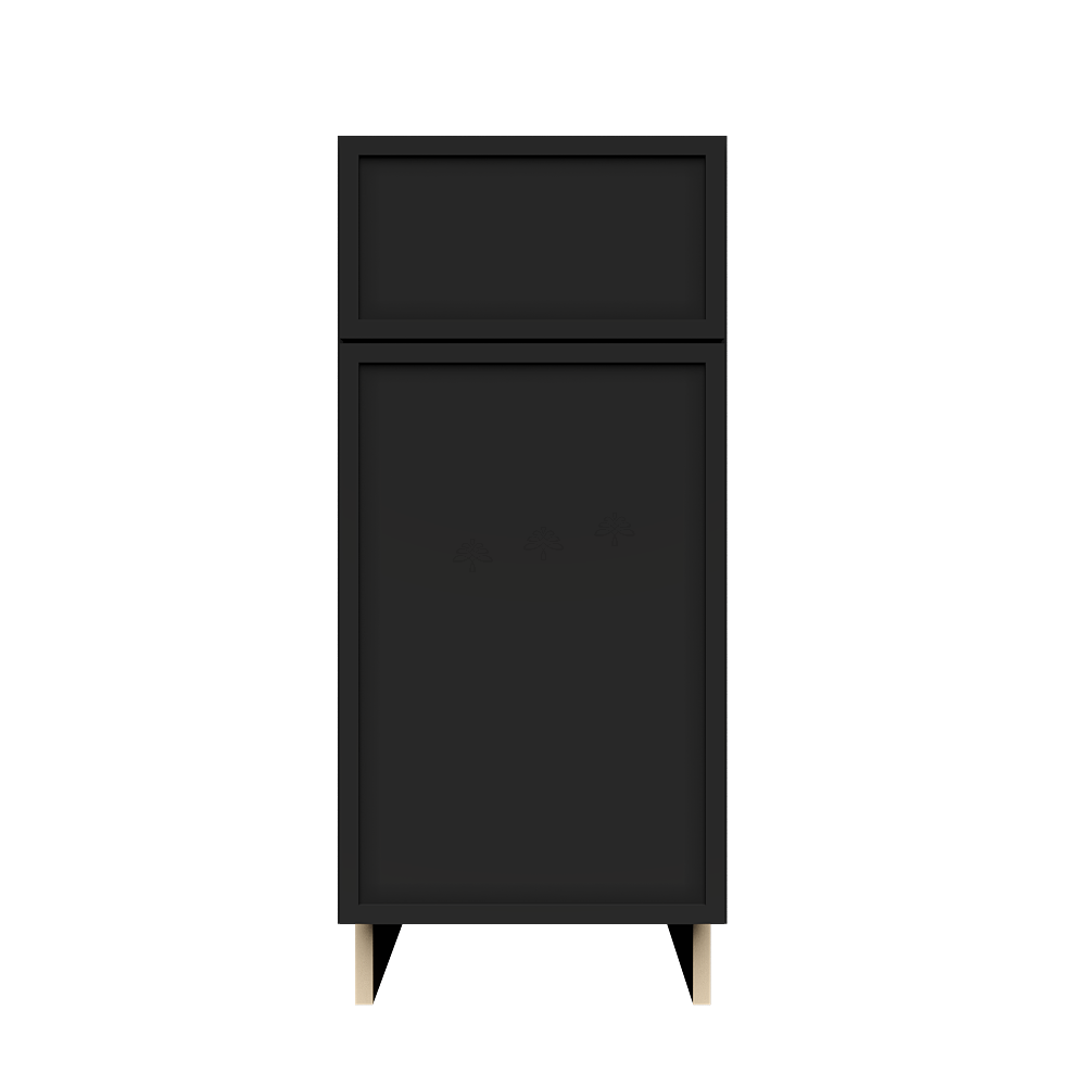 Urban Slim Black Painted Finish Base Cabinet with 1 Drawer 1 Door and 1 Shelf