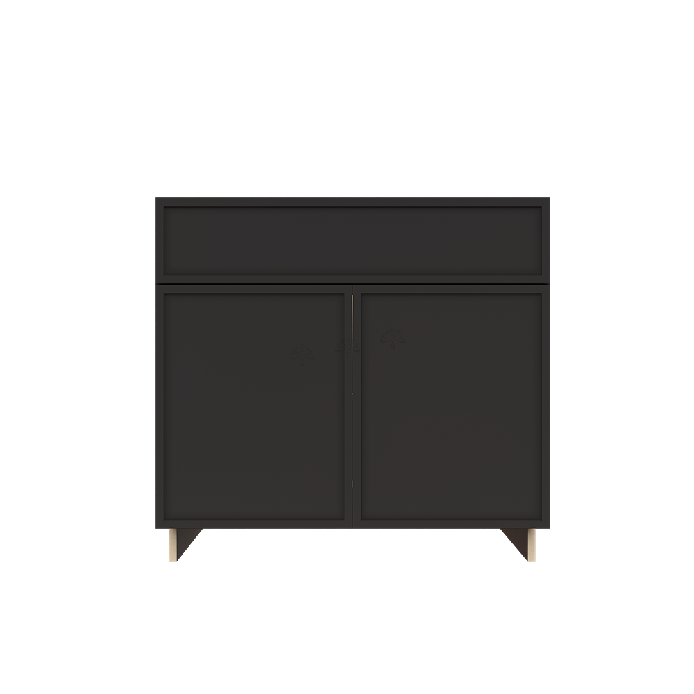 Urban Slim Black Painted Finish Base Cabinet with 1 Drawer 2 Doors and 1 Shelf