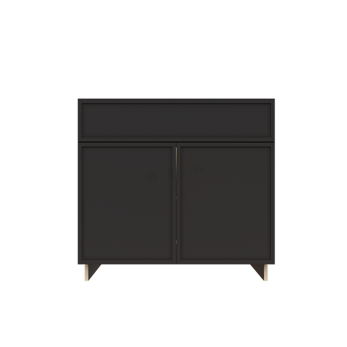 Urban Slim Black Painted Finish Base Cabinet with 1 Drawer 2 Doors and 1 Shelf