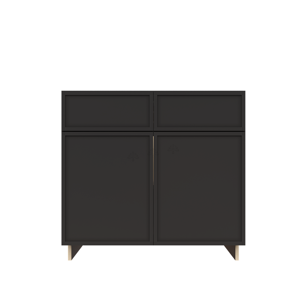 Urban Slim Black Painted Finish Base Cabinet with 2 Drawers 2 Doors and 1 Shelf