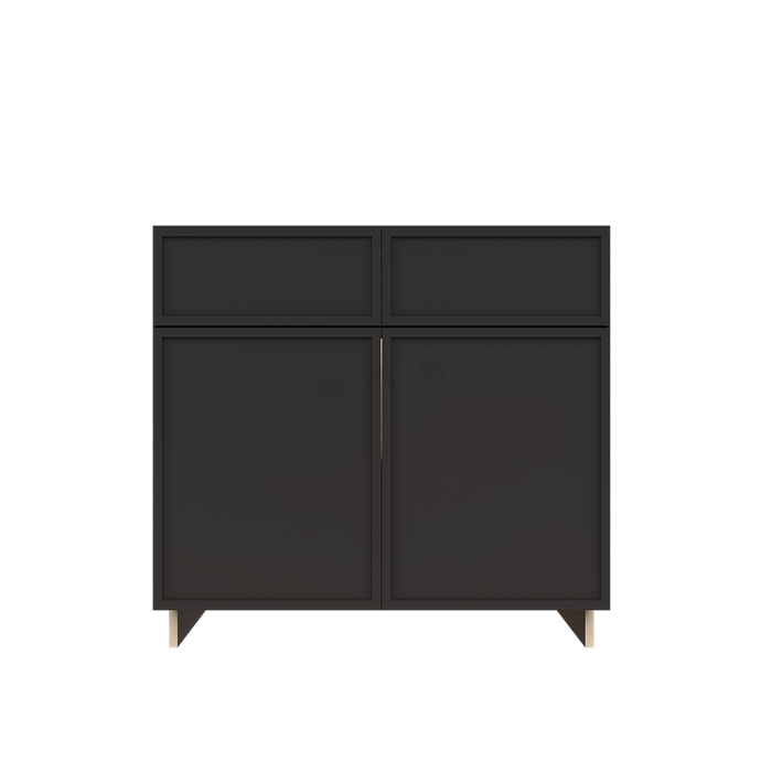 Urban Slim Black Painted Finish Base Cabinet with 2 Drawers 2 Doors and 1 Shelf