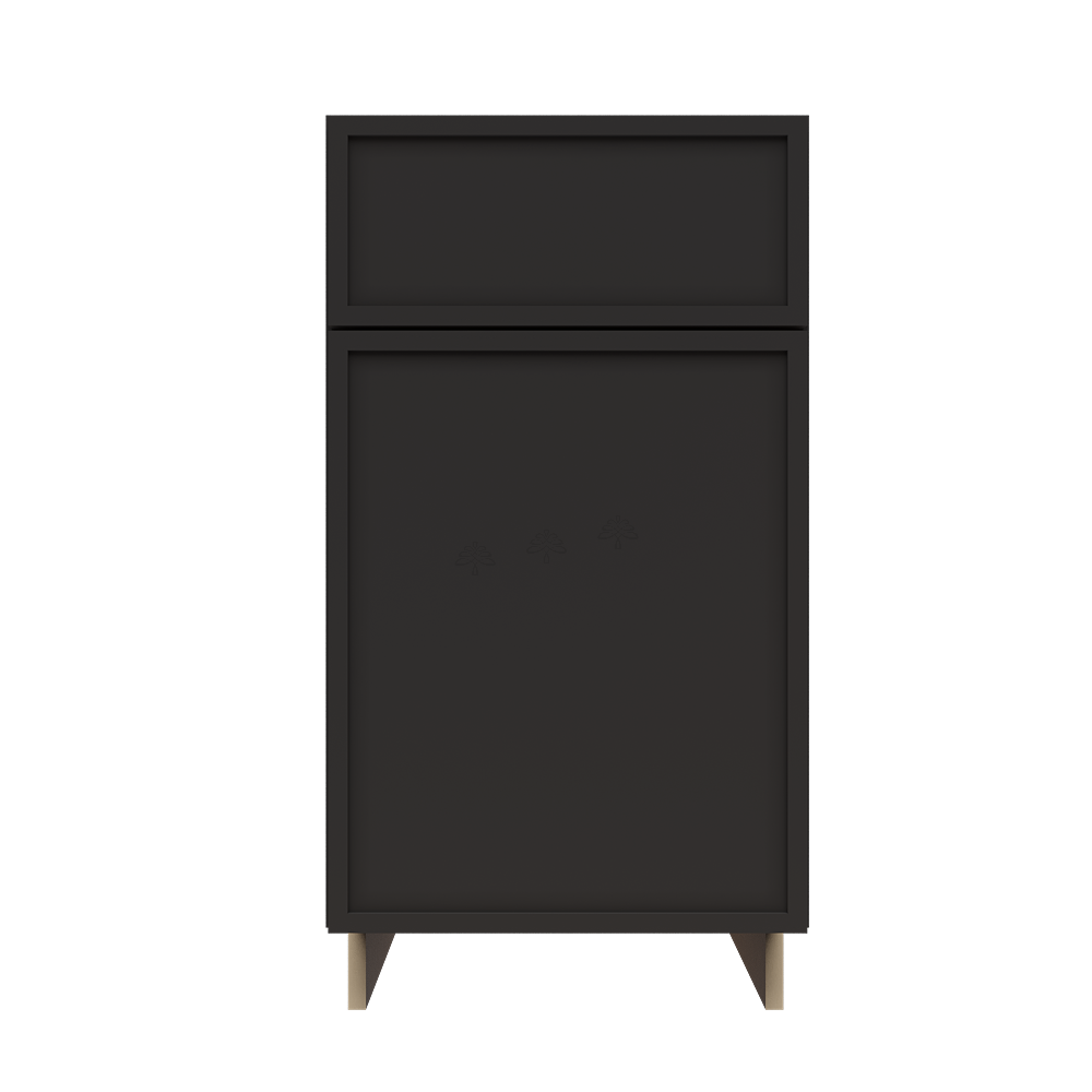 Urban Slim Black Painted Finish Base Waste Basket Cabinet With 1 Drawer and 1 Door