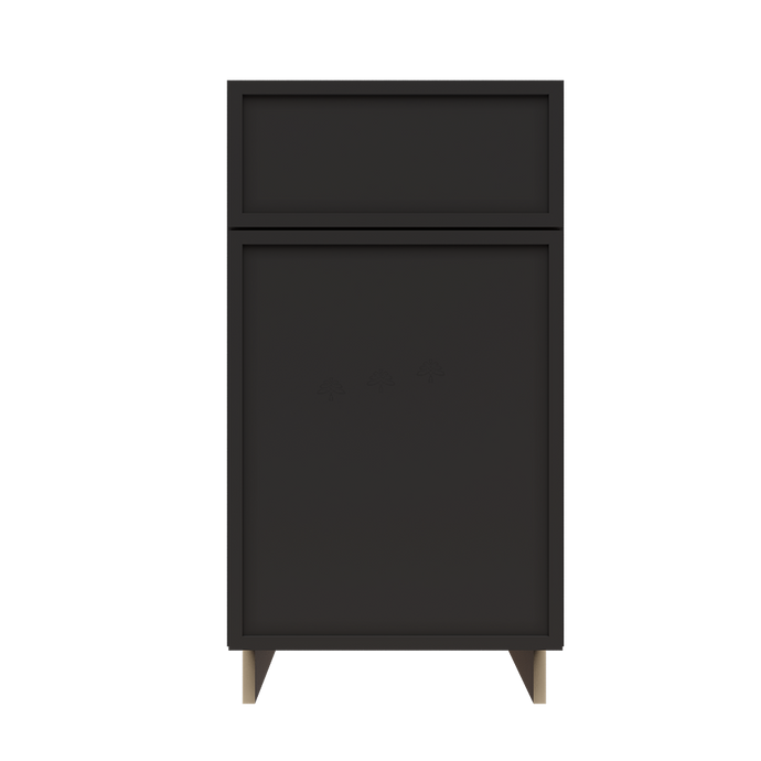 Urban Slim Black Painted Finish Base Waste Basket Cabinet With 1 Drawer and 1 Door