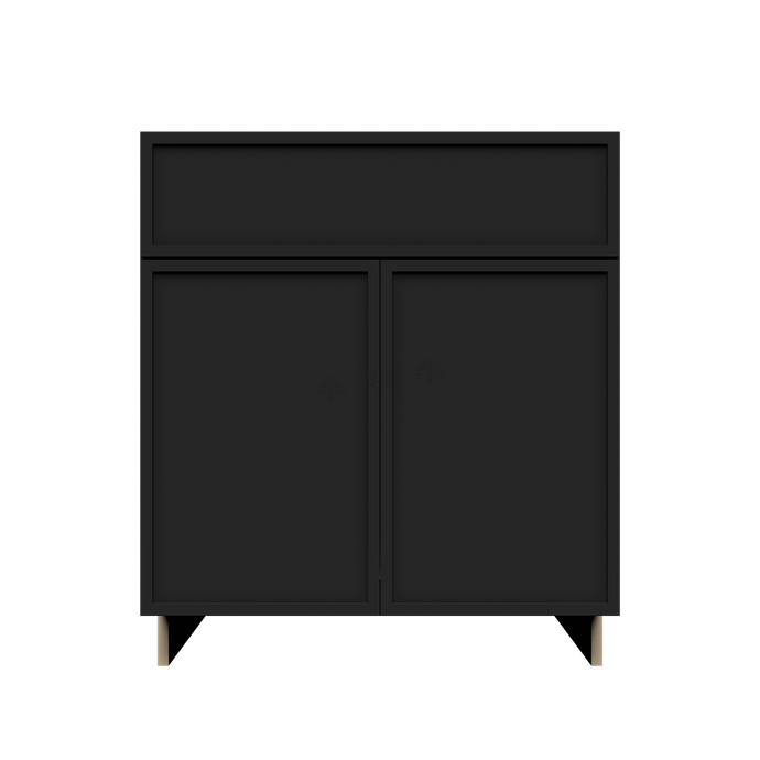 Urban Slim Black Painted Finish Sink Base Cabinet with 1 False Drawer and 2 Doors