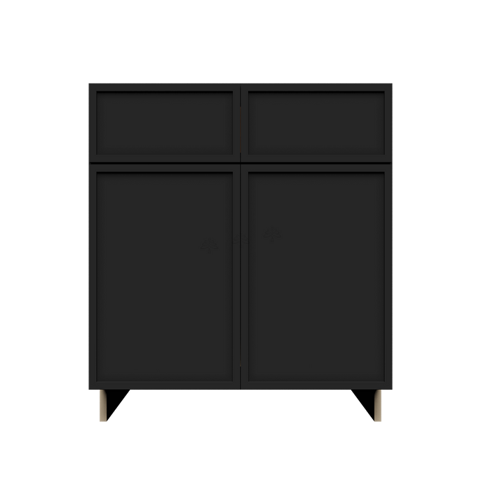 Urban Slim Black Painted Finish Sink Base Cabinet with 2 False Drawers and 2 Doors