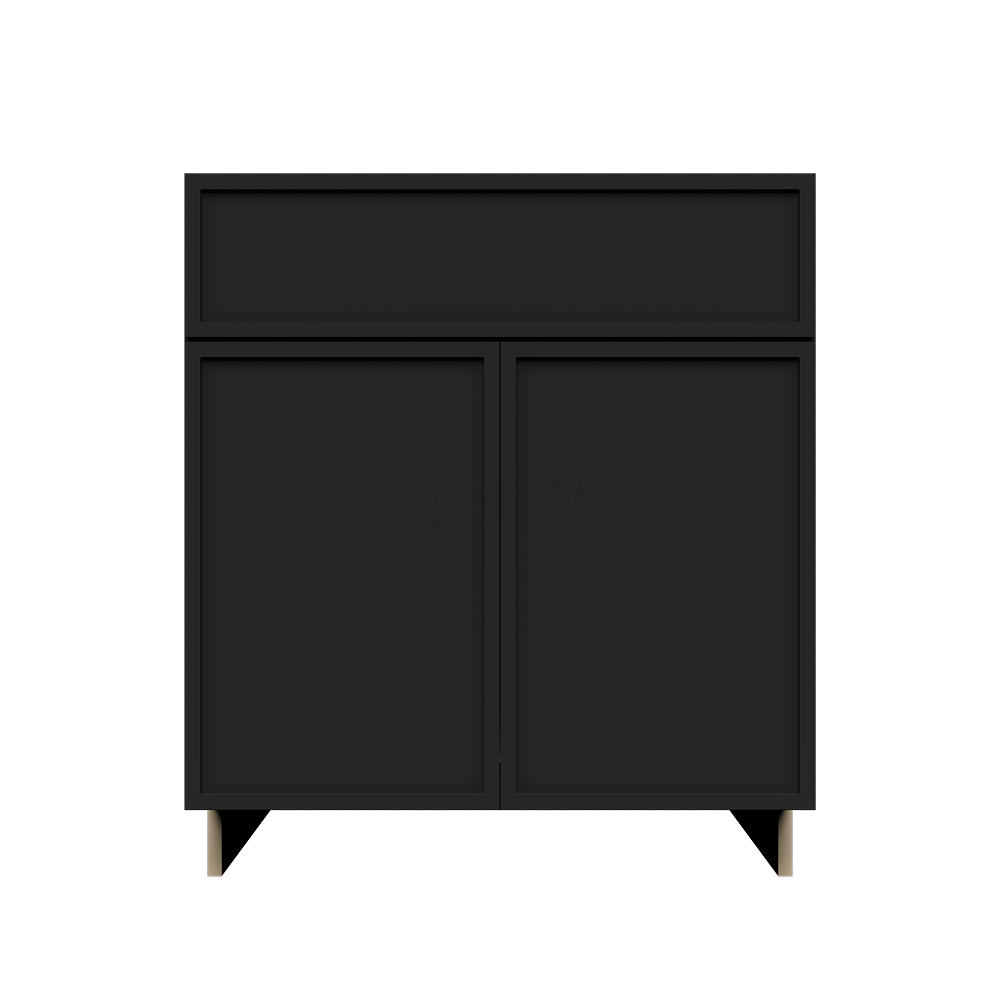 Urban Slim Black Painted Finish Tall Vanity Sink Base Cabinet with 1 False Drawer and 2 Doors