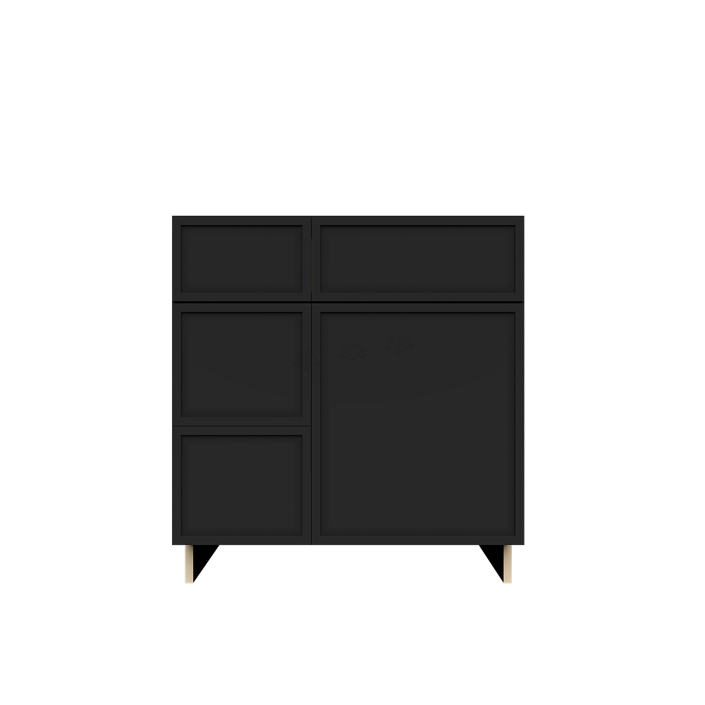 Urban Slim Black Painted Finish Tall Vanity Sink Drawers Combo Cabinet with 2 Drawers On The Left