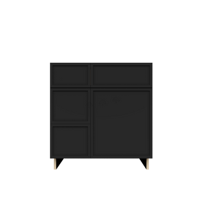 Urban Slim Black Painted Finish Tall Vanity Sink Drawers Combo Cabinet with 2 Drawers On The Left