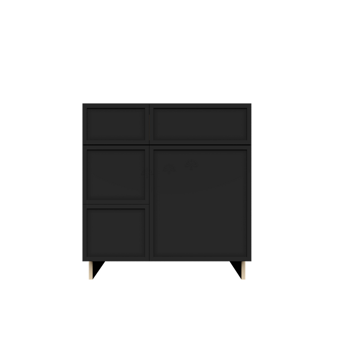 Urban Slim Black Painted Finish Tall Vanity Sink Drawers Combo Cabinet with 2 Drawers On The Left