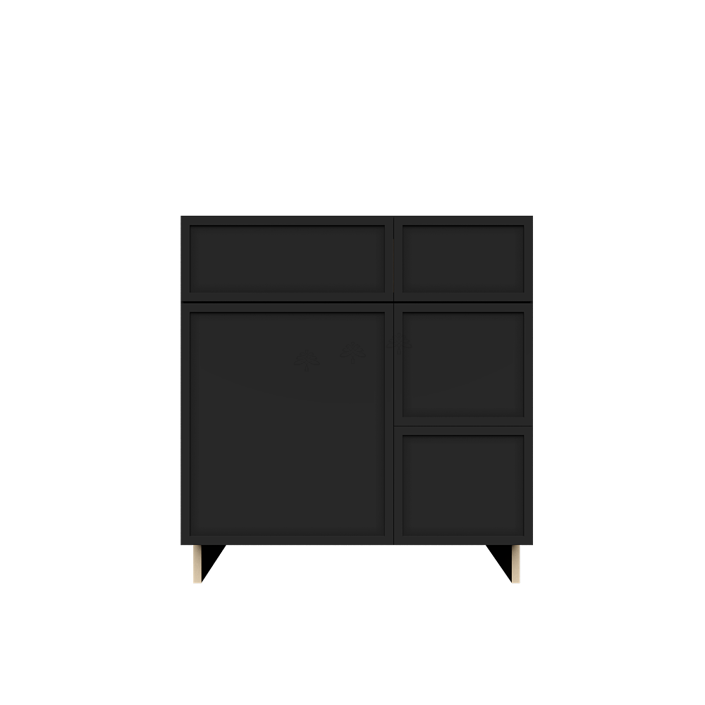Urban Slim Black Painted Finish Tall Vanity Sink Drawers Combo Cabinet with 2 Drawers On The Right