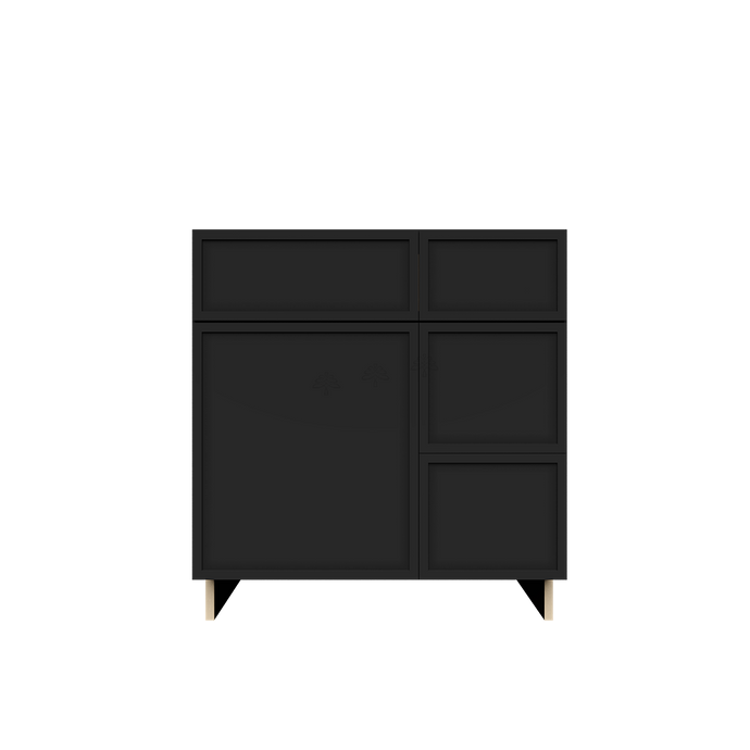 Urban Slim Black Painted Finish Tall Vanity Sink Drawers Combo Cabinet with 2 Drawers On The Right