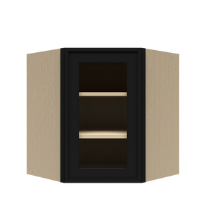 Urban Slim Black Painted Finish Wall Diagonal Mullion Door Cabinet  with 2 doors