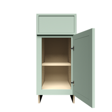 Load image into Gallery viewer, Urban Slim Minty Green Shaker Painted Finish Base Cabinet with 1 Drawer 1 Door and 1 Shelf