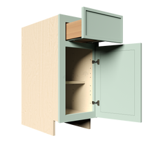 Load image into Gallery viewer, Urban Slim Minty Green Shaker Painted Finish Base Cabinet with 1 Drawer 1 Door and 1 Shelf