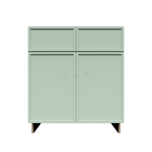 Load image into Gallery viewer, Urban Slim Minty Green Shaker Painted Finish Sink Base Cabinet with 2 False Drawers and 2 Doors