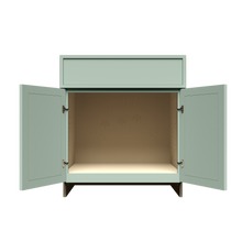 Load image into Gallery viewer, Urban Slim Minty Green Shaker Painted Finish Tall Vanity Sink Base Cabinet with 1 False Drawer and 2 Doors