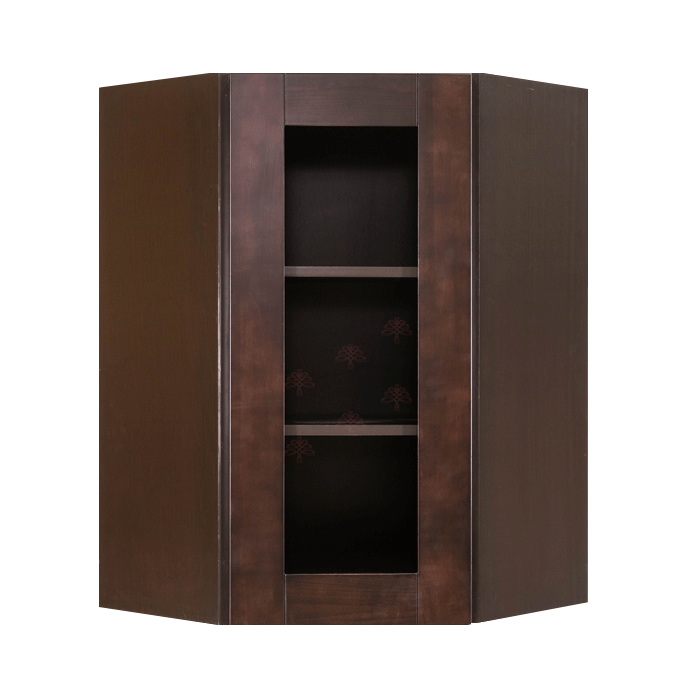 Anchester Espresso Wall Mullion Door Diagonal Corner Cabinet 1 Door 2 Adjustable Shelves Glass Not Included