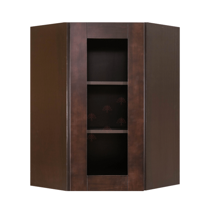 Anchester Espresso Wall Mullion Door Diagonal Corner Cabinet 1 Door 2 Adjustable Shelves Glass Not Included