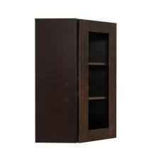 Load image into Gallery viewer, Anchester Espresso Wall Mullion Door Diagonal Corner Cabinet 1 Door 2 Adjustable Shelves Glass Not Included