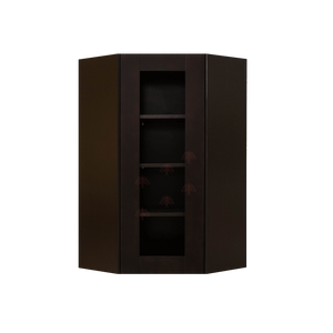 Anchester Espresso Wall Mullion Door Diagonal Corner Cabinet 1 Door 3 Adjustable Shelves Glass Not Included