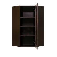 Load image into Gallery viewer, Anchester Espresso Wall Mullion Door Diagonal Corner Cabinet 1 Door 3 Adjustable Shelves Glass Not Included