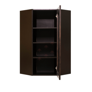 Anchester Espresso Wall Mullion Door Diagonal Corner Cabinet 1 Door 3 Adjustable Shelves Glass Not Included
