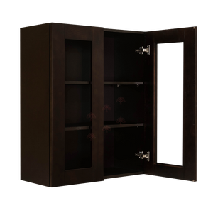 Anchester Espresso Wall Mullion Door Cabinet 2 Doors 2 Adjustable Shelves Glass Not Included