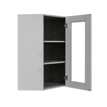 Load image into Gallery viewer, Anchester Gray Wall Mullion Door Diagonal Corner Cabinet 1 Door 2 Adjustable Shelves Glass Not Included