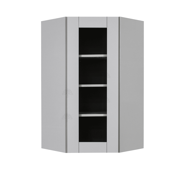 Anchester Gray Wall Mullion Door Diagonal Corner Cabinet 1 Door 3 Adjustable Shelves Glass Not Included