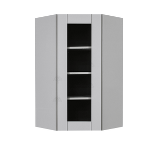 Anchester Gray Wall Mullion Door Diagonal Corner Cabinet 1 Door 3 Adjustable Shelves Glass Not Included