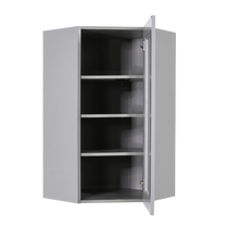 Load image into Gallery viewer, Anchester Gray Wall Mullion Door Diagonal Corner Cabinet 1 Door 3 Adjustable Shelves Glass Not Included