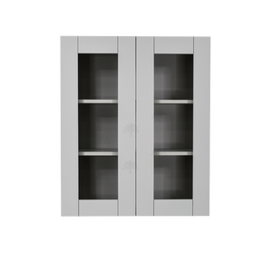 Anchester Gray Wall Mullion Door Cabinet 2 Doors 2 Adjustable Shelves 30 Inch Height Glass Not Included