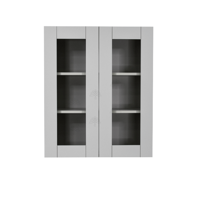 Anchester Gray Wall Mullion Door Cabinet 2 Doors 2 Adjustable Shelves 30 Inch Height Glass Not Included