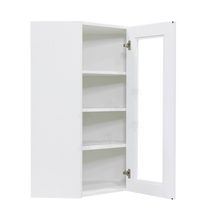 Load image into Gallery viewer, Anchester White Wall Mullion Door Diagonal Corner Cabinet 1 Door 3 Adjustable Shelves Glass Not Included