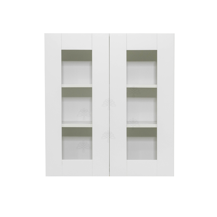 Anchester White Wall Mullion Door Cabinet 2 Doors 2 Adjustable Shelves 30 Inch Height Glass Not Included