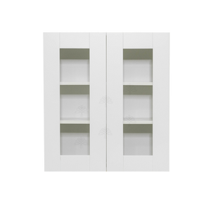 Anchester White Wall Mullion Door Cabinet 2 Doors 2 Adjustable Shelves 30 Inch Height Glass Not Included