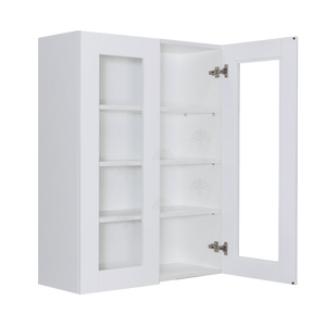 Anchester White Wall Mullion Door Cabinet 2 Doors 3 Adjustable Shelves Glass Not Included