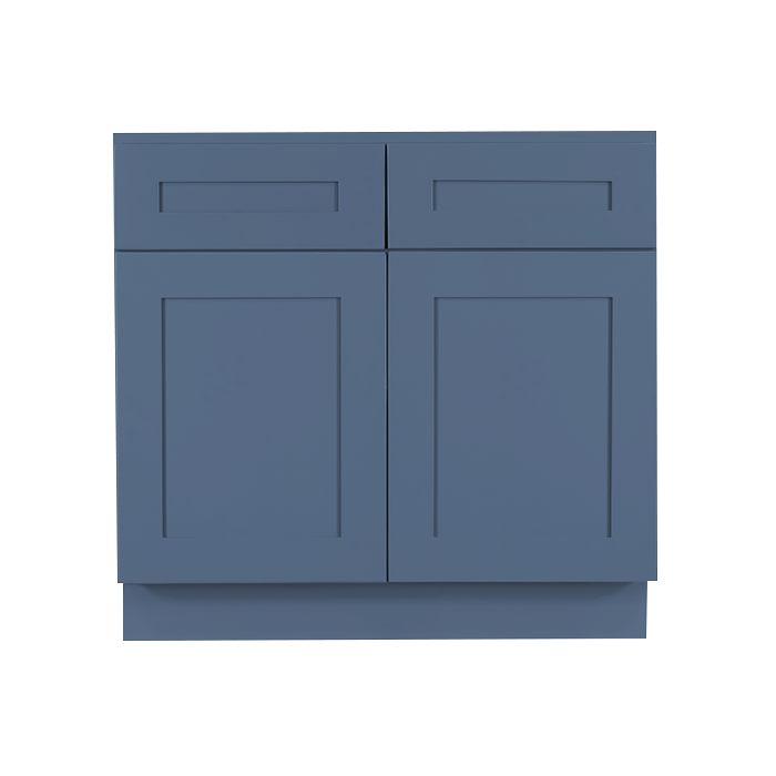 Lancaster Blue Base Cabinet 2 Drawers 2 Doors 1 Adjustable Shelf