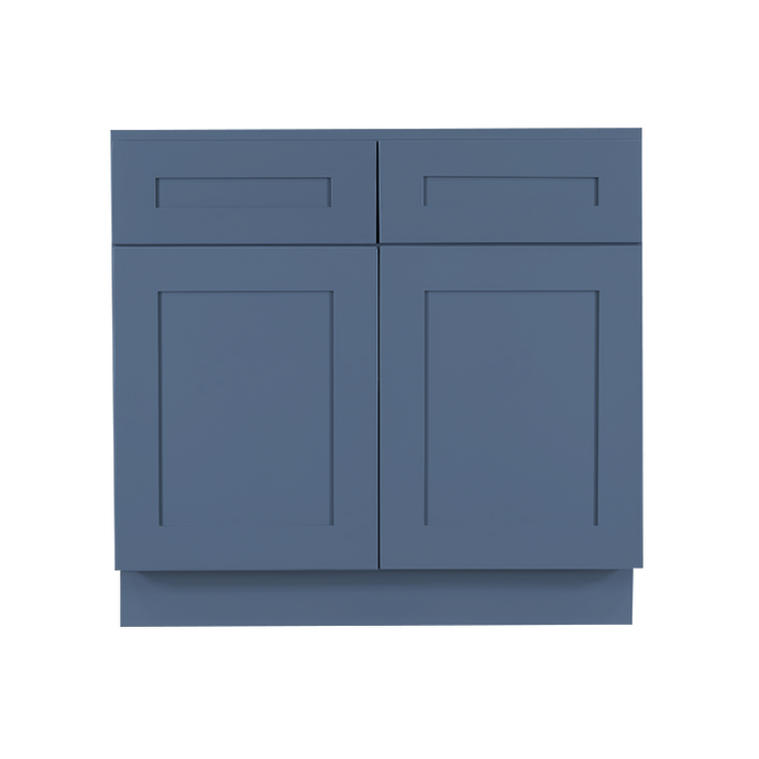 Lancaster Blue Base Cabinet 2 Drawers 2 Doors 1 Adjustable Shelf