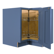 Load image into Gallery viewer, Lancaster Blue Lazy Susan Base Cabinet 2 Full Height Folding Doors